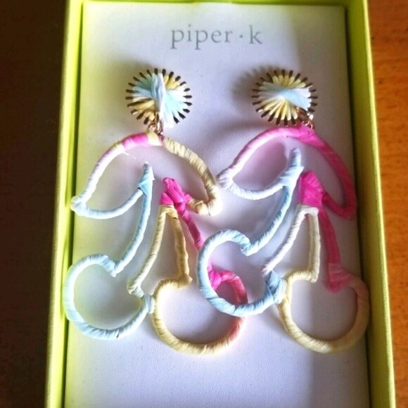 Piper K Dangle Pastel Cherry Pastel Pink Yellow Blue Dangle Earrings - Picture 2 of 4